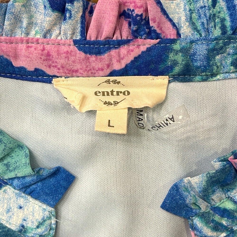 Entro Sleeveless V-Neck Ribbon Detail Tiered Swirl Pattern Dress Size Large - Picture 3 of 11